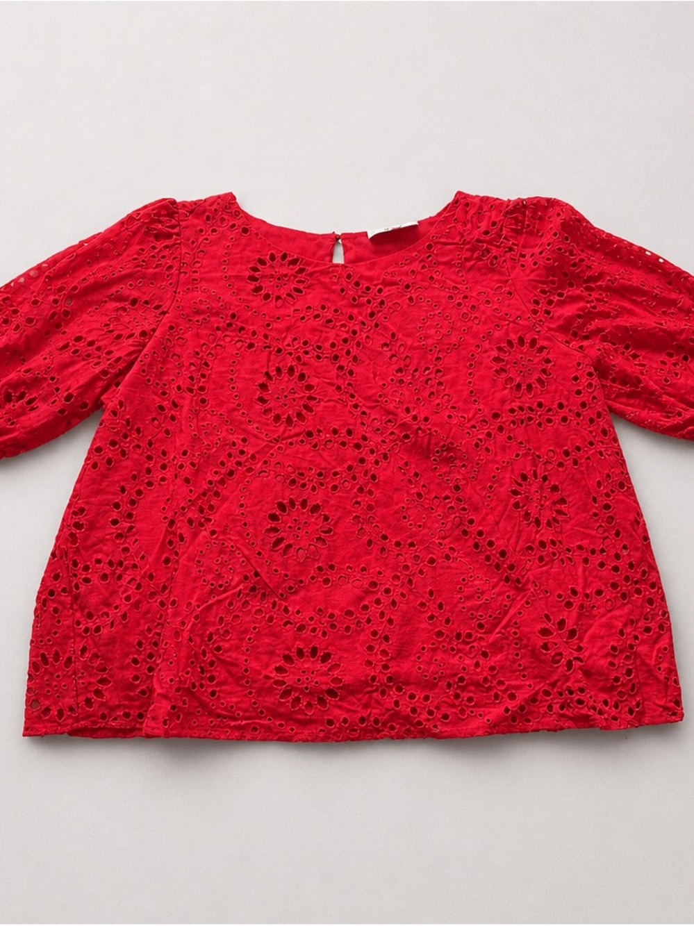 Red Eyelet Short Sleeve Blouse - Classic Cutwork